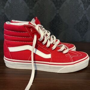 Vans Red and White High-Top Sneakers
